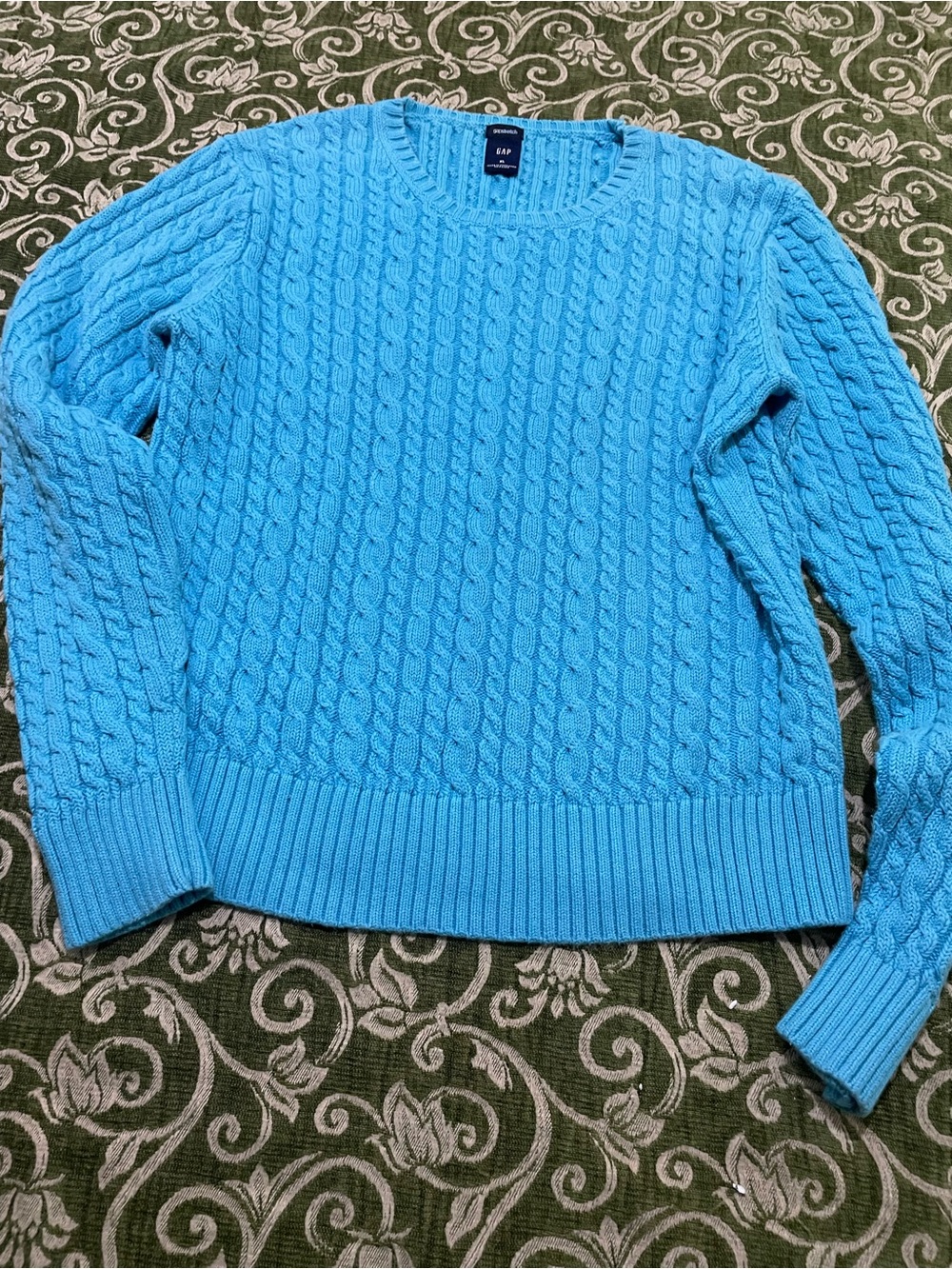 GAP Bright Aqua Cable Knit Crewneck Sweater vintage 2005 holiday